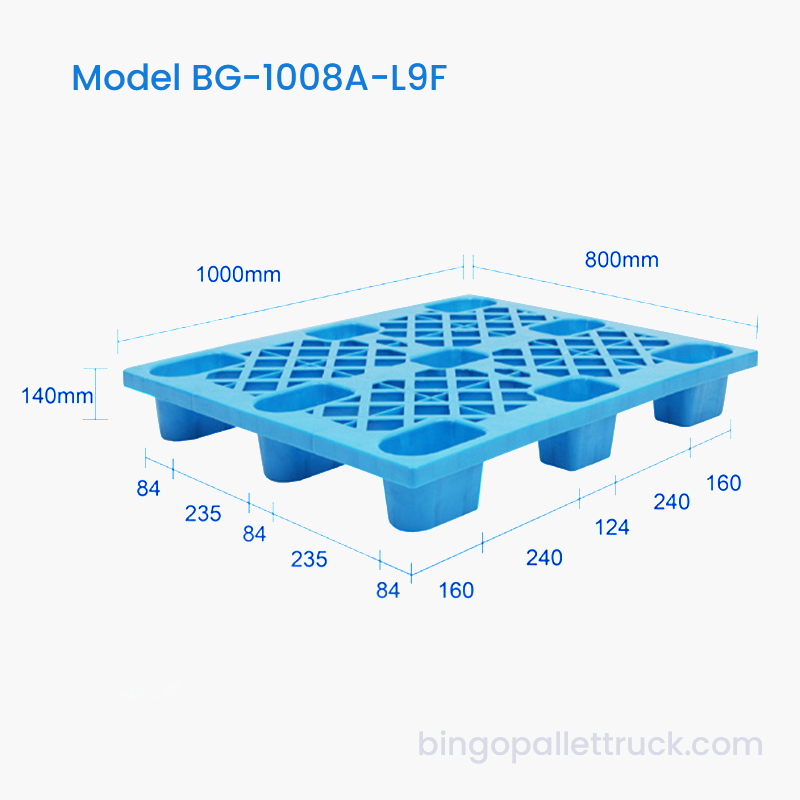 1000×800mm 4-ওয়ে এন্ট্রি লাইট ডিউটি গ্রিড নাইন-ফুট এইচডিপিই প্লাস্টিক প্যালেট