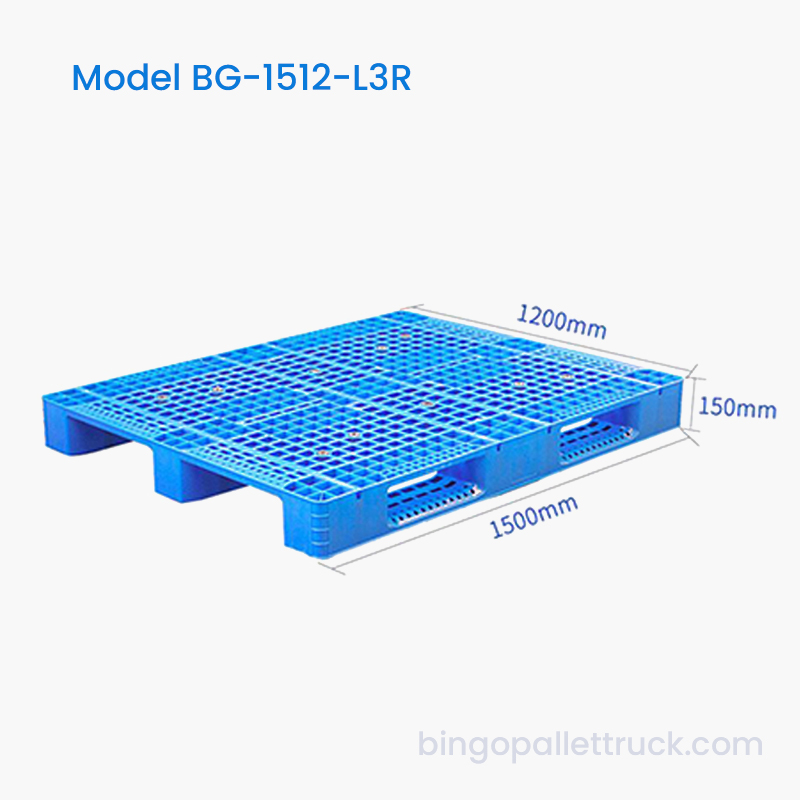 গুদাম ও লজিস্টিকসের জন্য 1500×1200mm 3-রানার HDPE প্লাস্টিক প্যালেট
